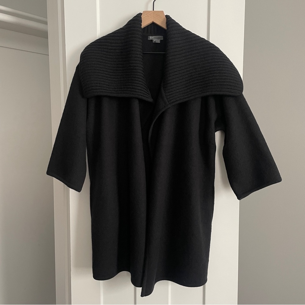 Vince Black 100% Wool Wrap Cardigan Sweater Jacket Size XS